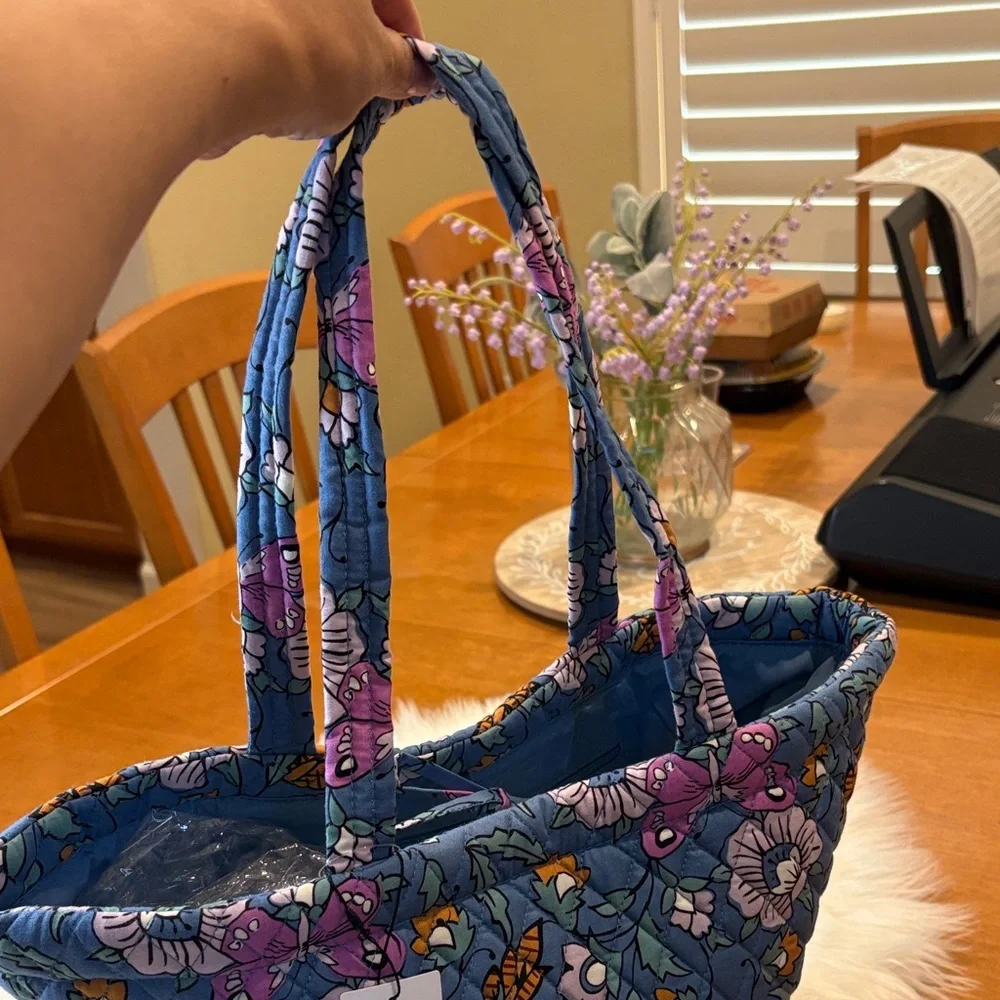 Vera Bradley Small East West Blue Quilted Floral & Butterfly Tote